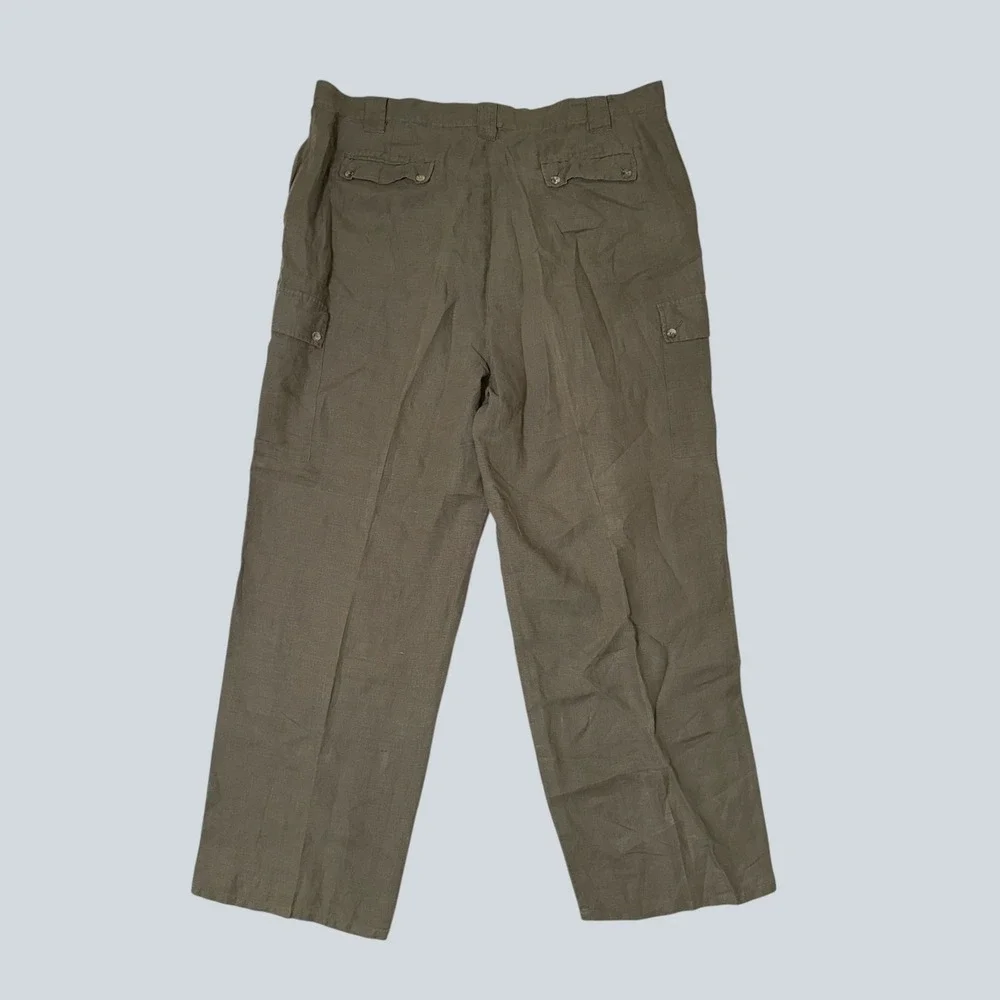 Biton Mens 100% Linen Cargo Pants Lot of 2 Olive Beige Size 42 Straight Leg